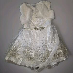 JONA MICHELLE Sleeveless Girl's Party Dress Size 4T White & Gold W/Shrug